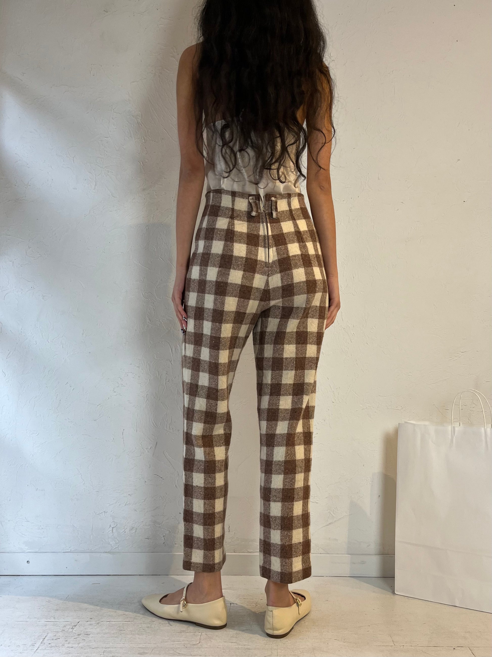 Vintage Handmade Wool Gingham Trousers / Medium