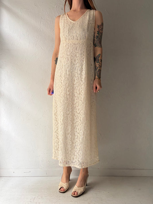 90s 'Lauritz' White Romanic Lace Maxi Summer Dress / Vintage 1990s Minimalist Wedding Gown / Medium