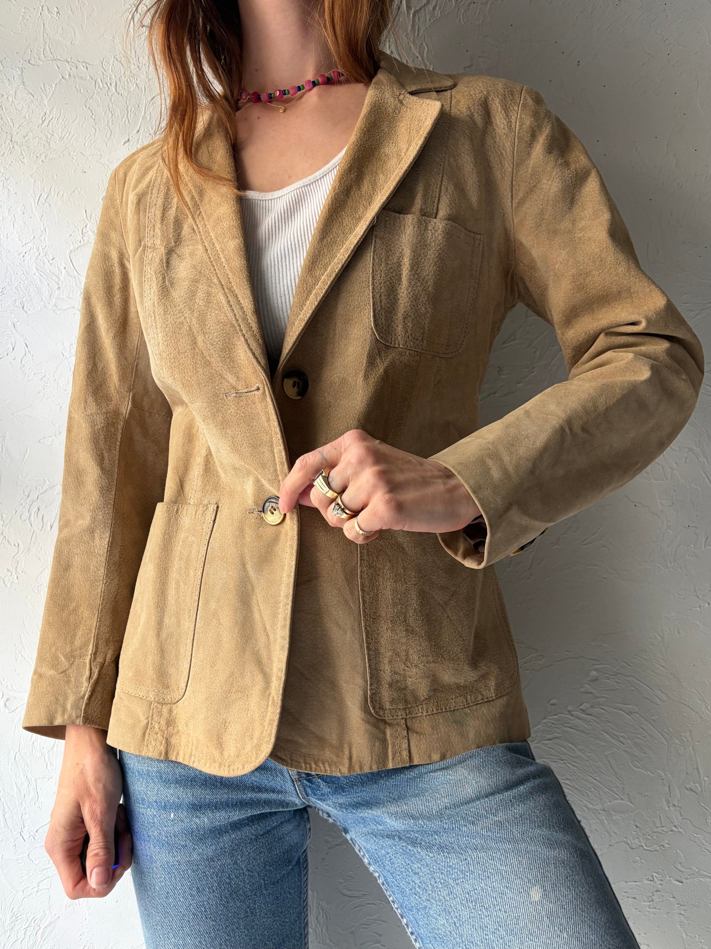 90s 'Johnathan Christopher' Suede Leather Blazer Jacket / Small