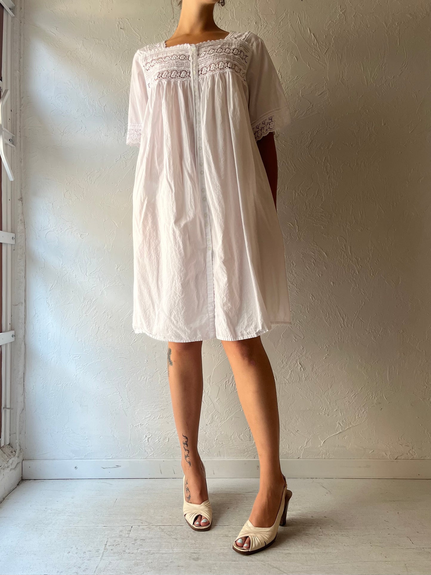 Y2k 'Eileen West' White Romanic Nighty Dress / Vintage 2000s Cotton Summer Cottagecore Summer / LargeDress
