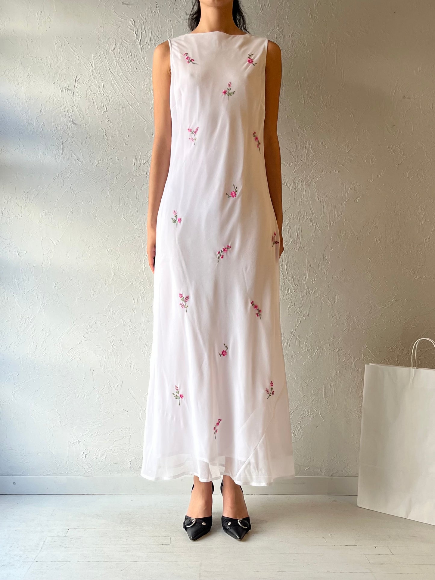90s ‘Jessica’ White Sleeveless Maxi Dress / Medium