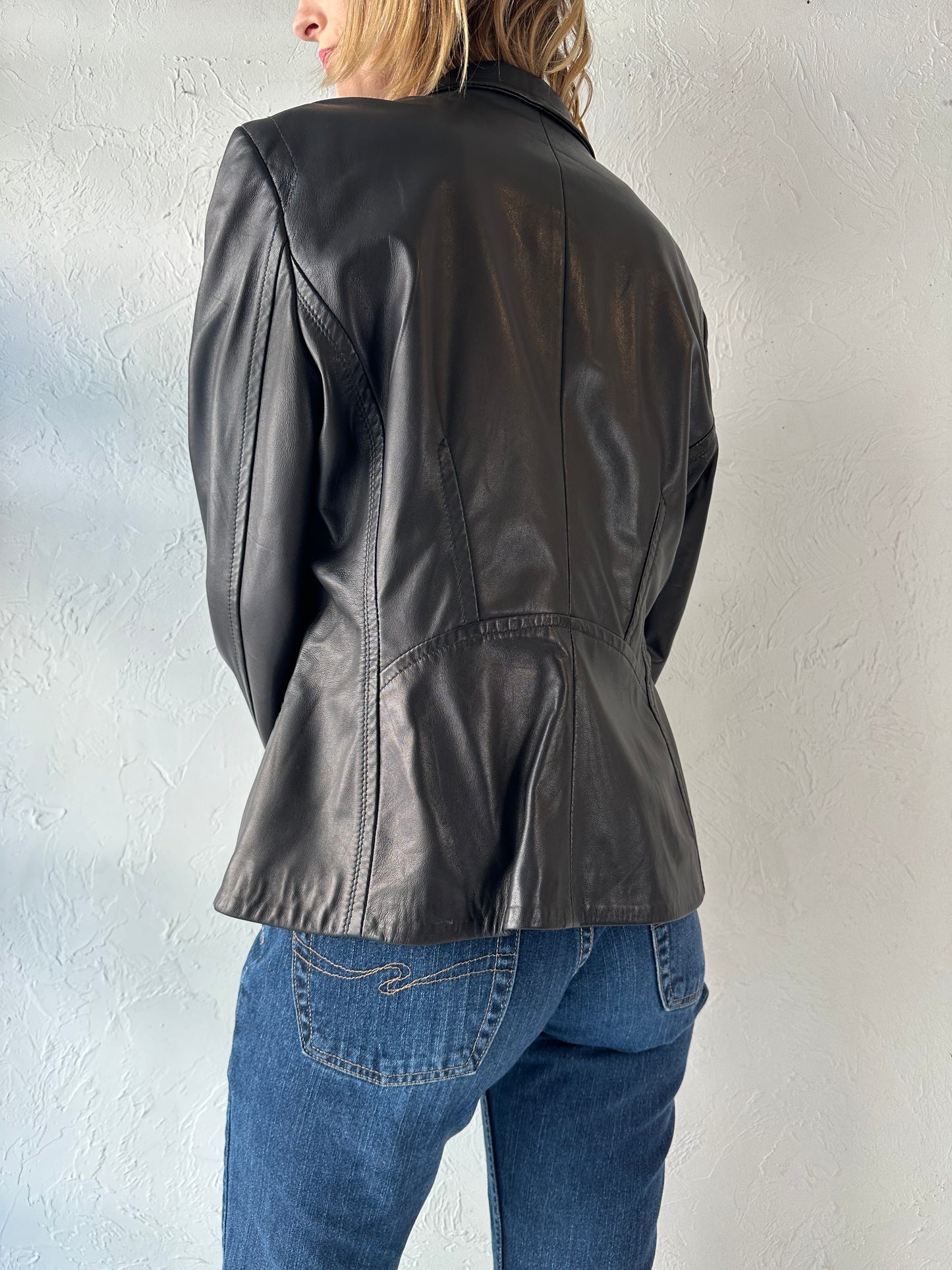 90s 'Danier' Black Leather Jacket / Large