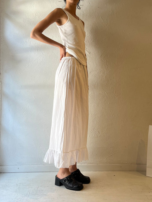 90s ‘Bay Club’ White Cotton Maxi Skirt / Medium