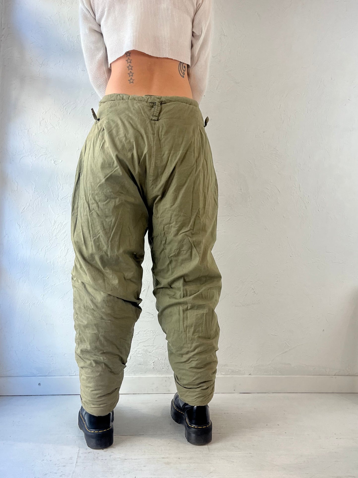 Vintage Army Green Quilted Pants / Medium