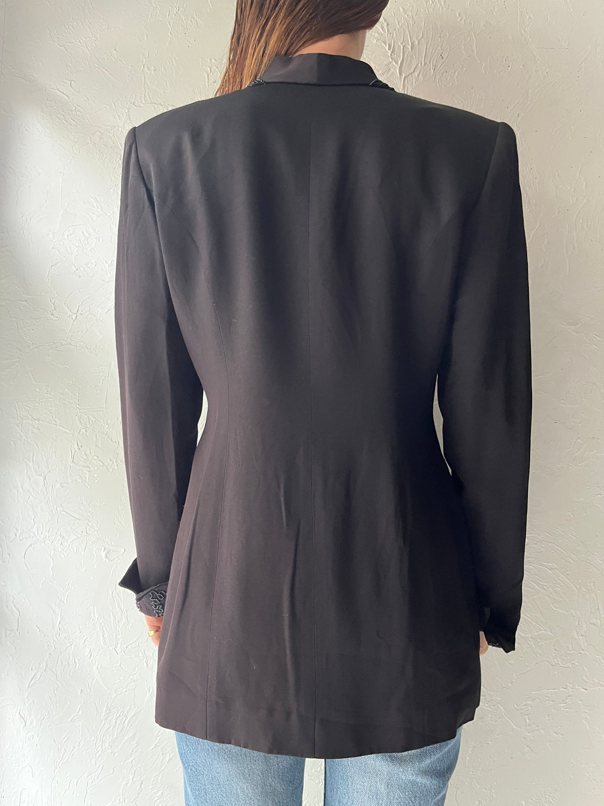 80s ‘Sooooo Crazy by Rina Rossi’ Black Embroidered Longline Blazer Gothic Formal Jacket / Medium