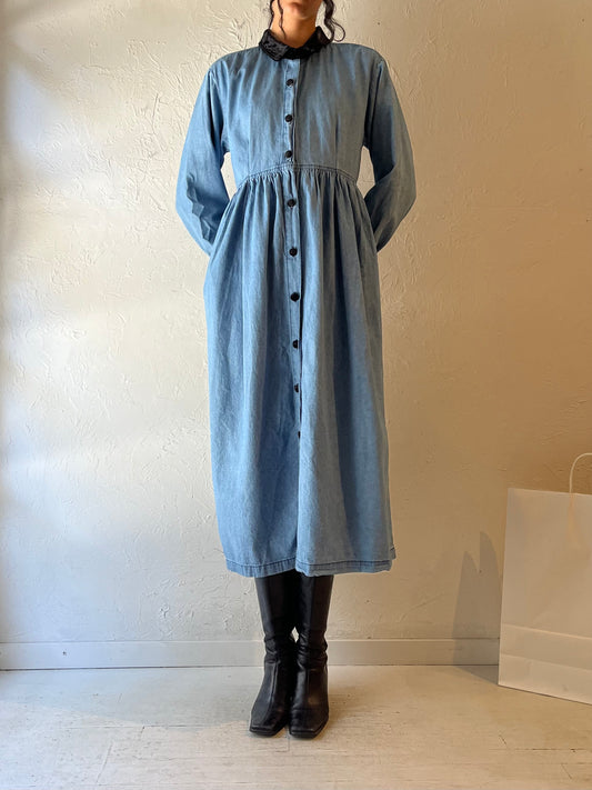 90s ‘Tickets’ Collared Denim Dress