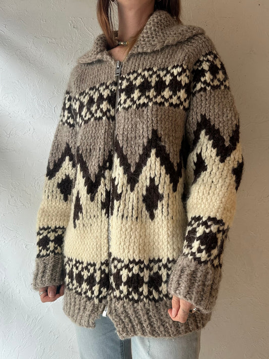 Vintage Hand Knit Chunky Wool Sweater / Medium