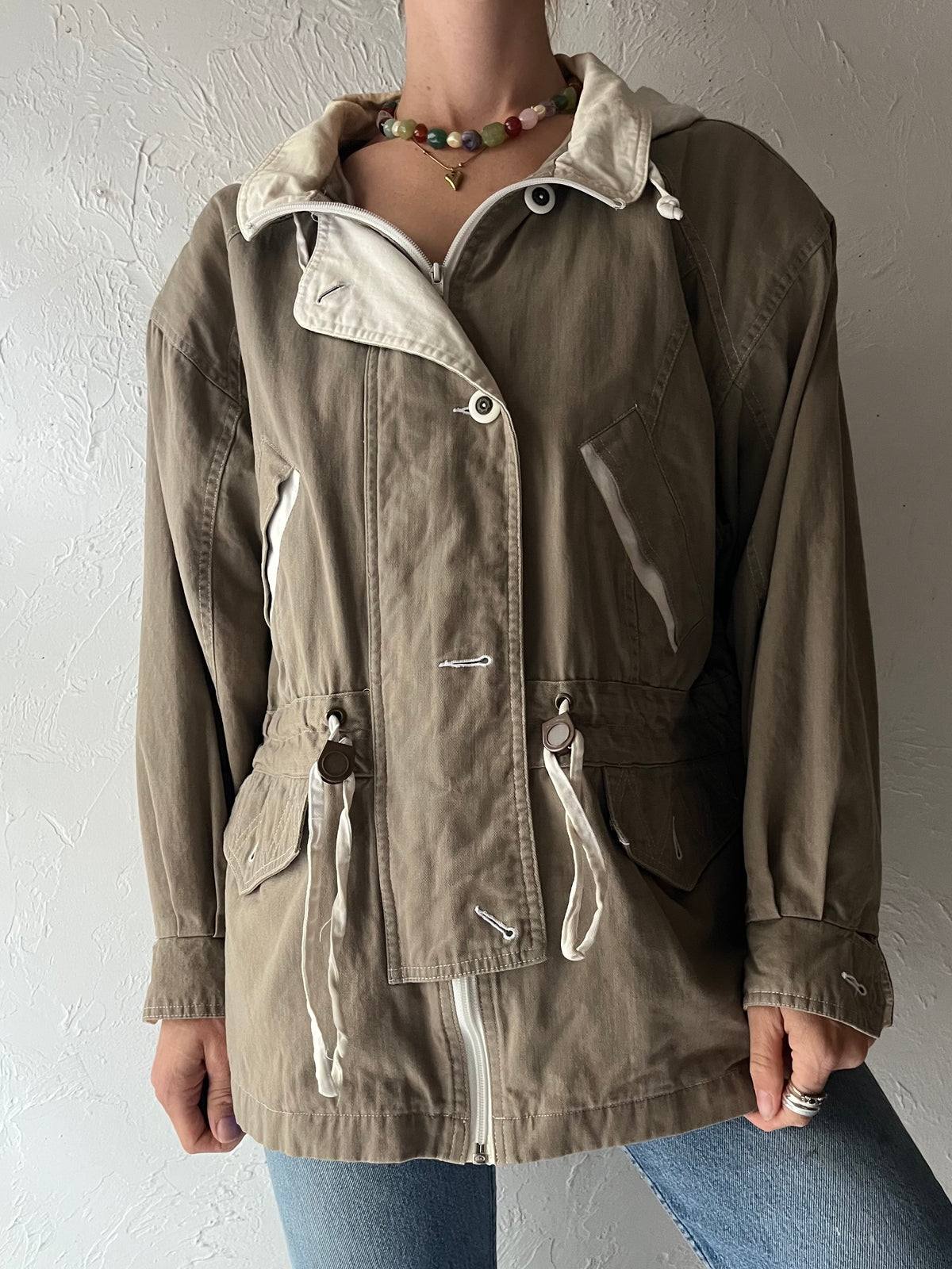 90s 'V.I. Petites' Taupe Cotton Minimalist Normcore Lightweight Spring Jacket / Large