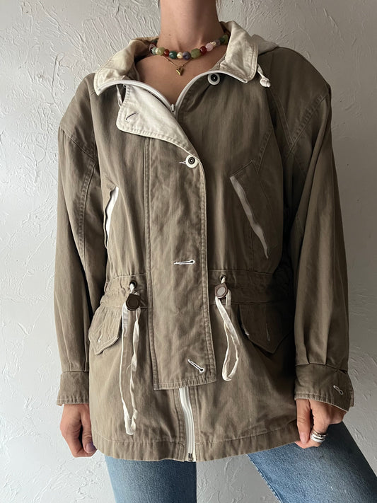 90s 'V.I. Petites' Taupe Cotton Minimalist Normcore Lightweight Spring Jacket / Large