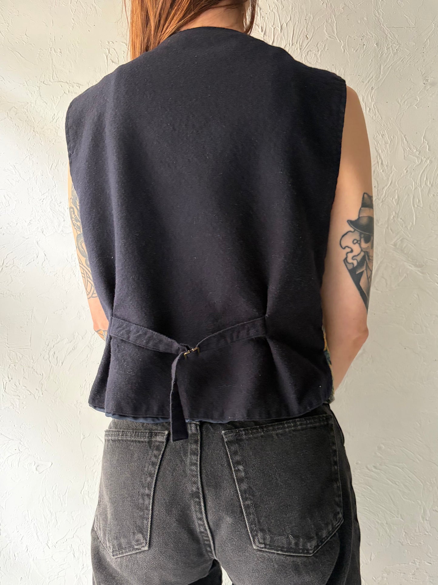 Vintage Yellow Cotton Tapestry Vest / Large