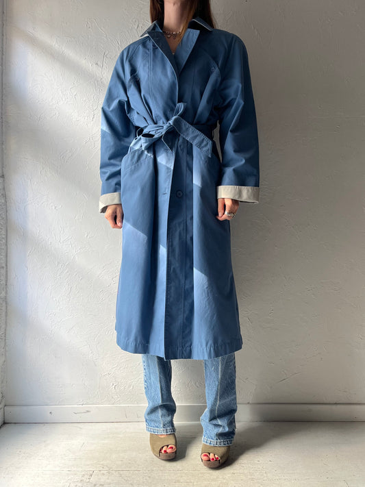 90s 'Niccolini' Blue Minimalist Old Money Academia Fall Trench Coat / Medium