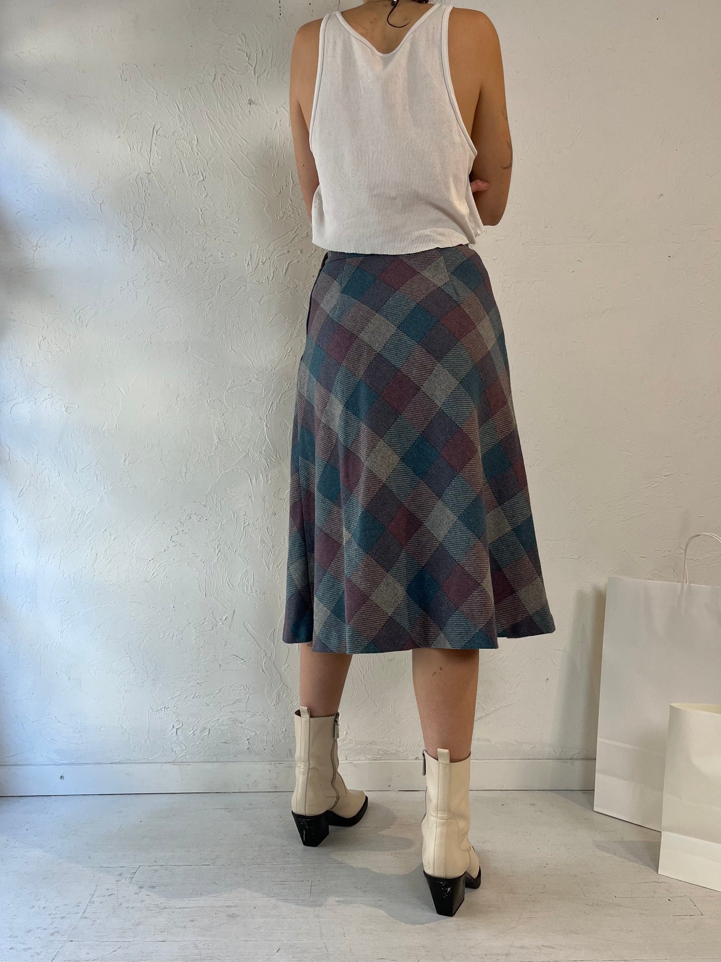 90s 'Beaujolais' Plaid Midi Skirt / Small