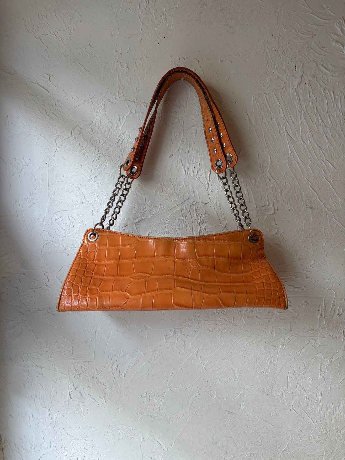 Vintage 'Harley Davidson' Orange Croc Purse