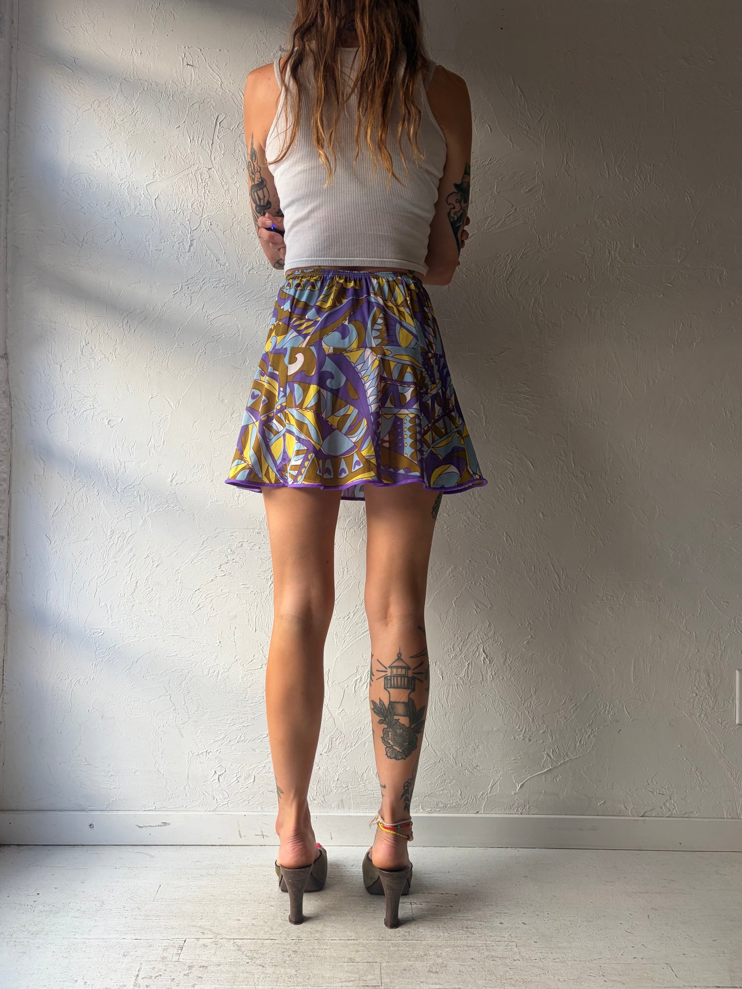70s Patterned Mini Skirt / Small
