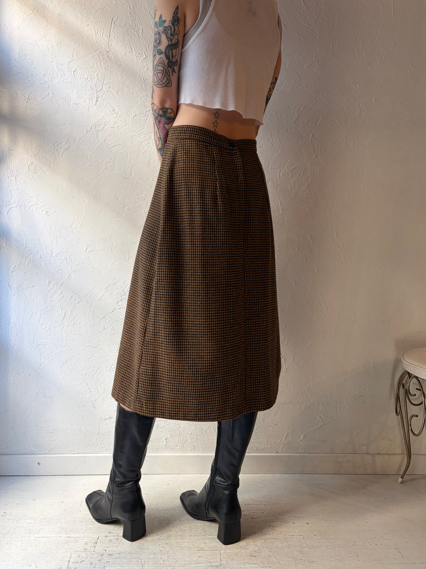 70s 'Sears' Herringbone Knit Midi Skirt / Union Made / Medium