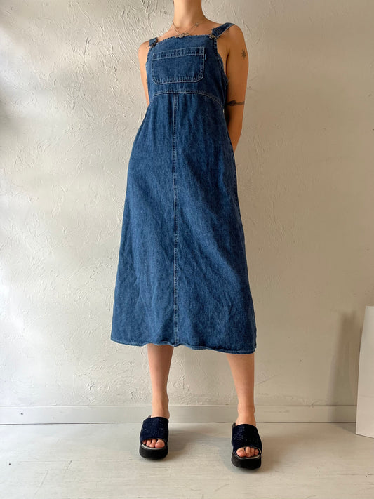 90s 'Fleur Bleue' denim overall dress / Small