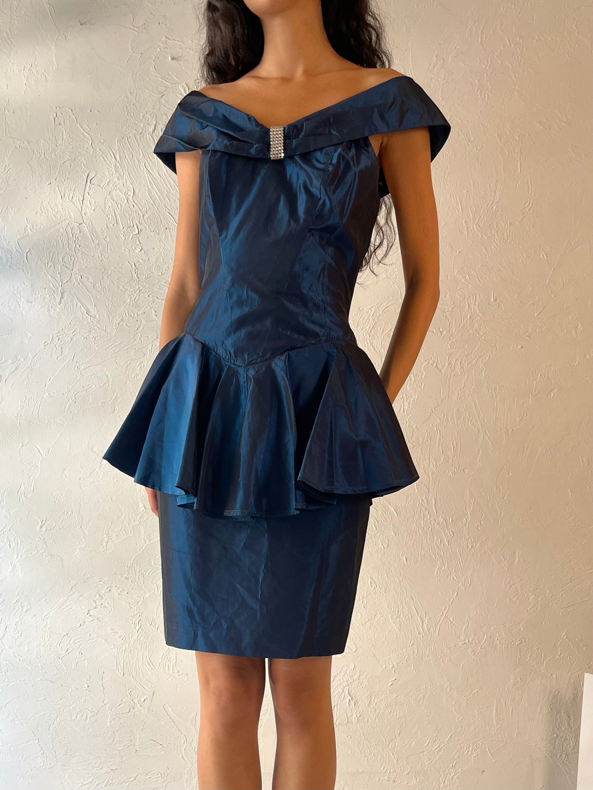 90s 'JS Collections' Blue Formal Mini Dress / Small Wildhoneygoods 90s 'JS Collections' Blue Formal Mini Dress / Small Wildhoneygoods
