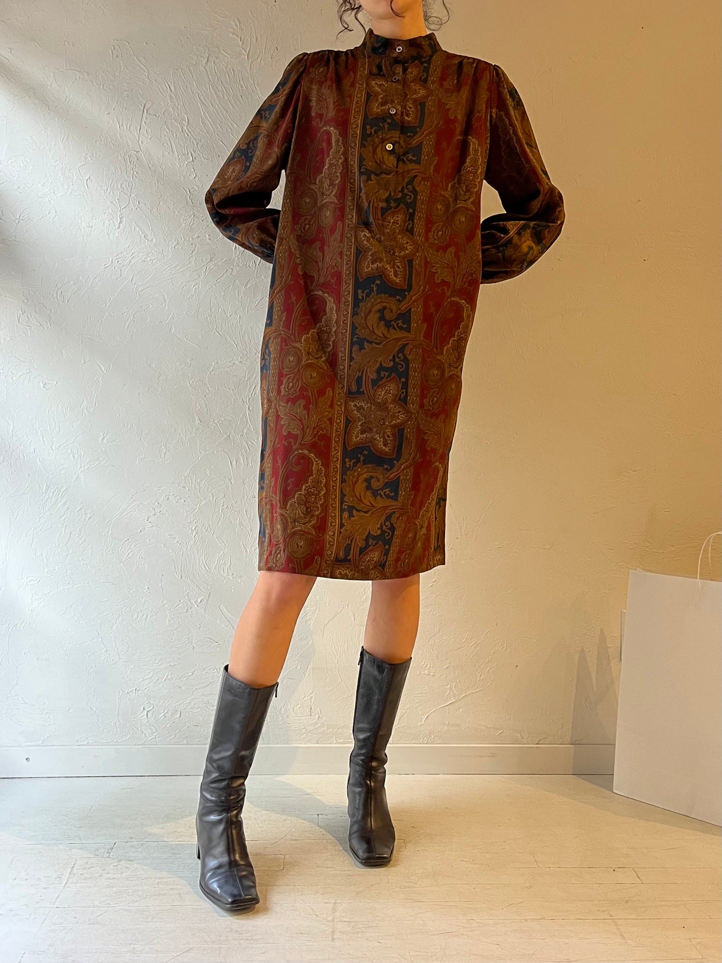 Vintage ‘Ports’ Brown Wool Paisley Dress / Large