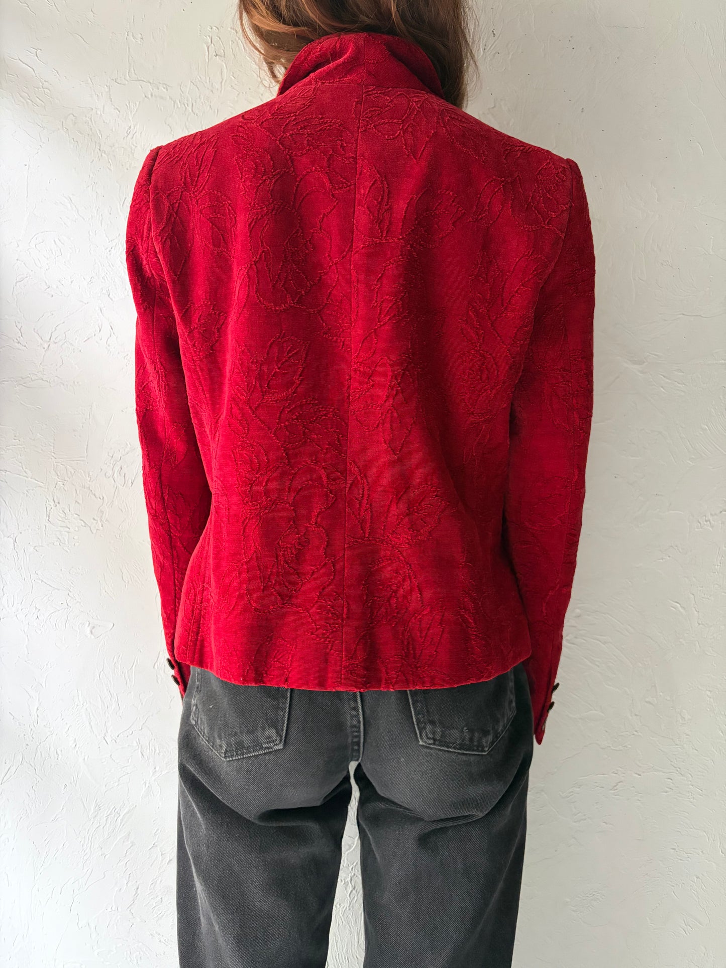Y2k 'Concept' Red Boho Tapestry Cropped Zip Up Spring Jacket / Medium