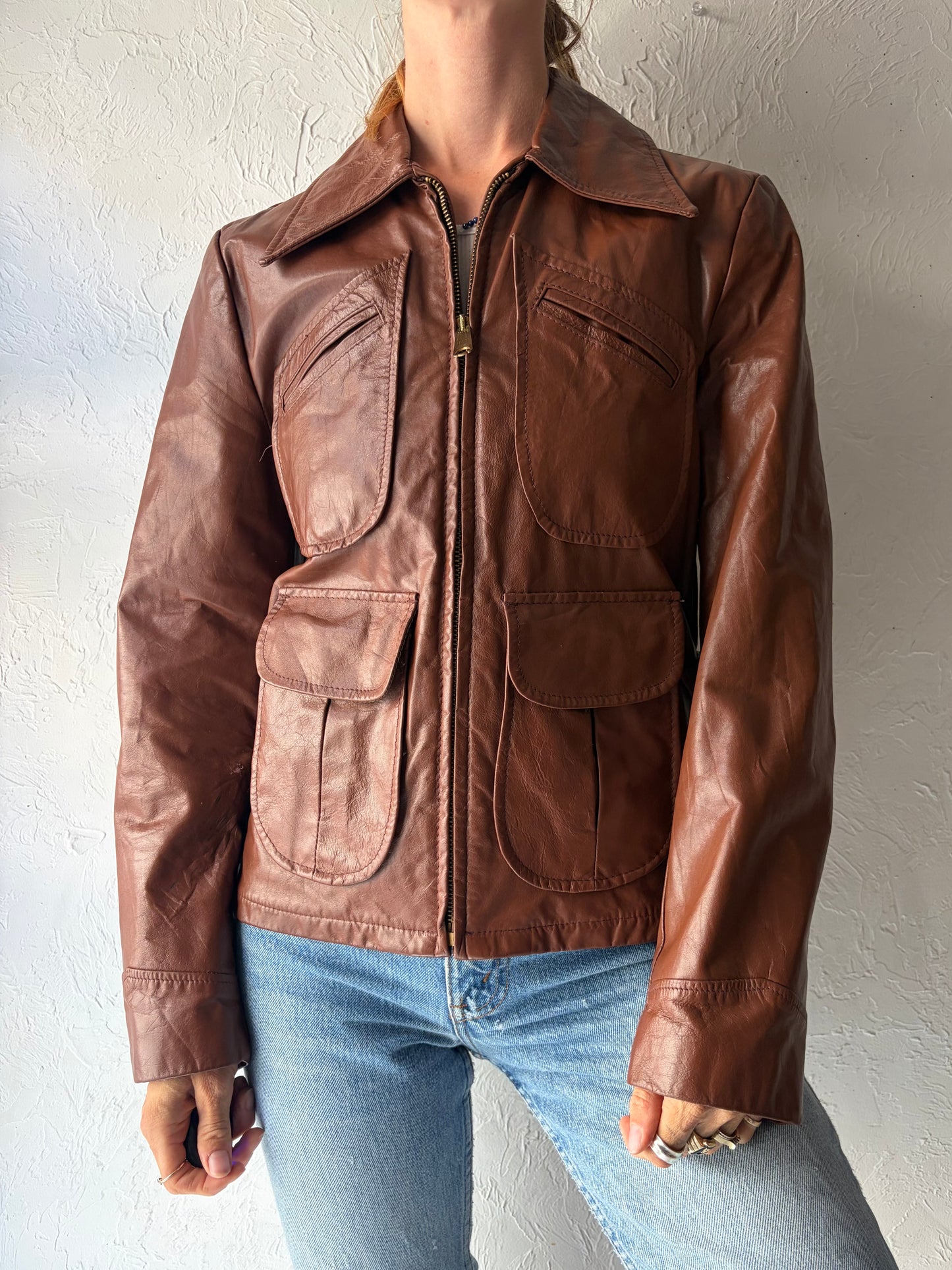 70s 'Sears' Brown Leather Jacket / Small