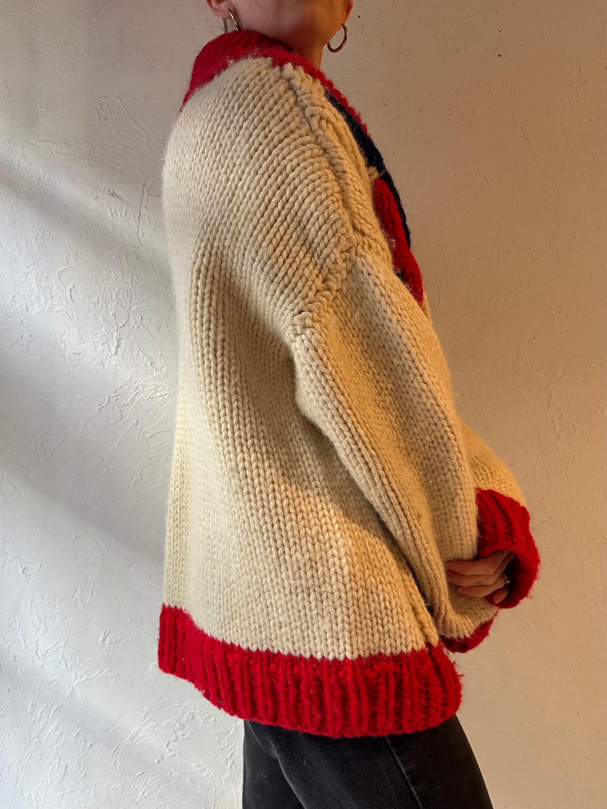 Vintage Hand Knit Cardigan Sweater / Large