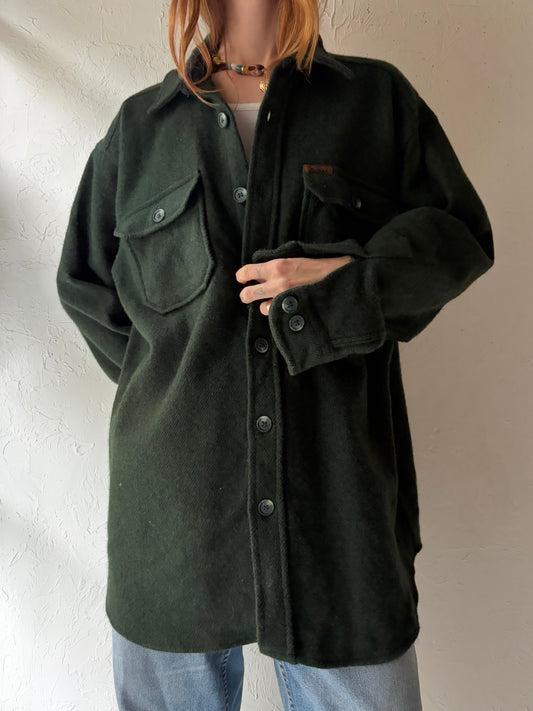 Y2k 'Woolrich' Green Wool Shirt Jacket / Large