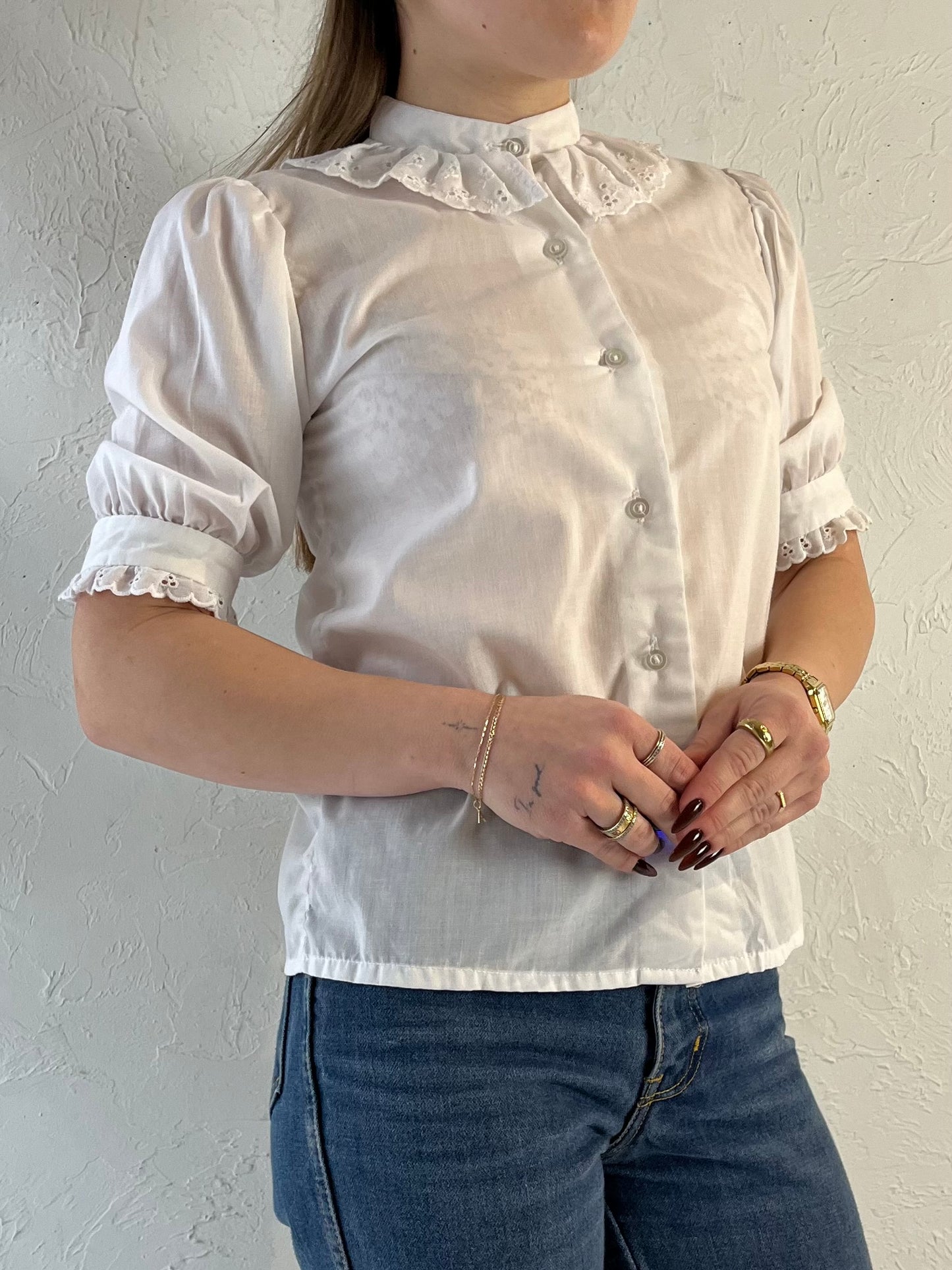 70s 'Sears' White Collared Blouse / XS