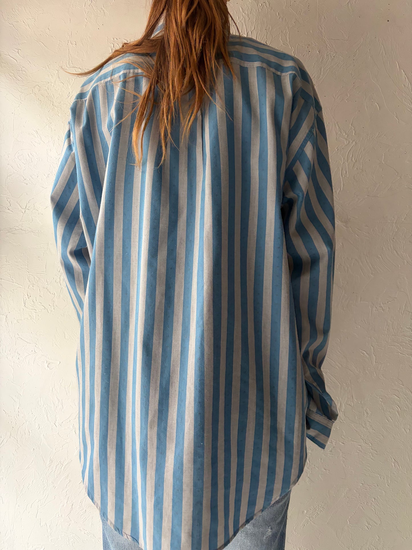 80s 'Levis' Blue Striped Button Up Shirt / Large