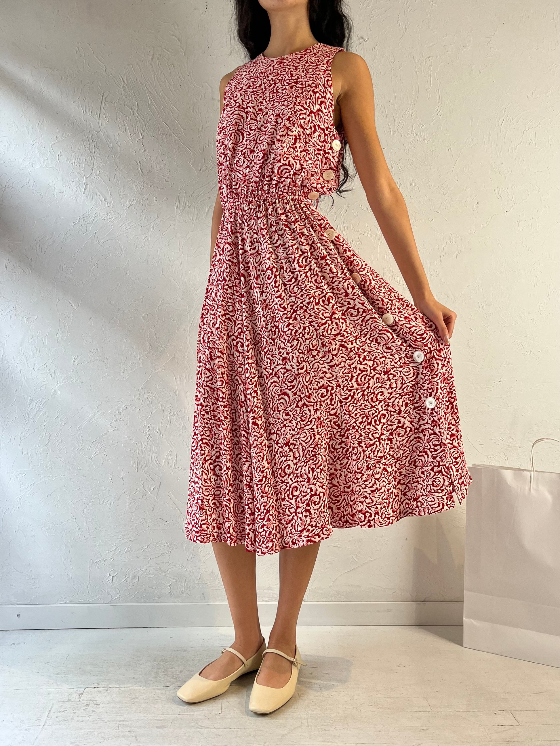 Vintage Y2K Red Sleeveless Midi Dress / Medium