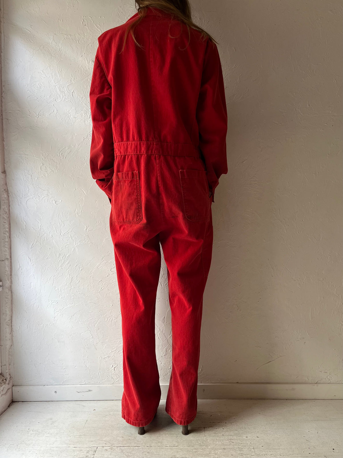 70s Red Cotton Workwear Boiler Suit / Large