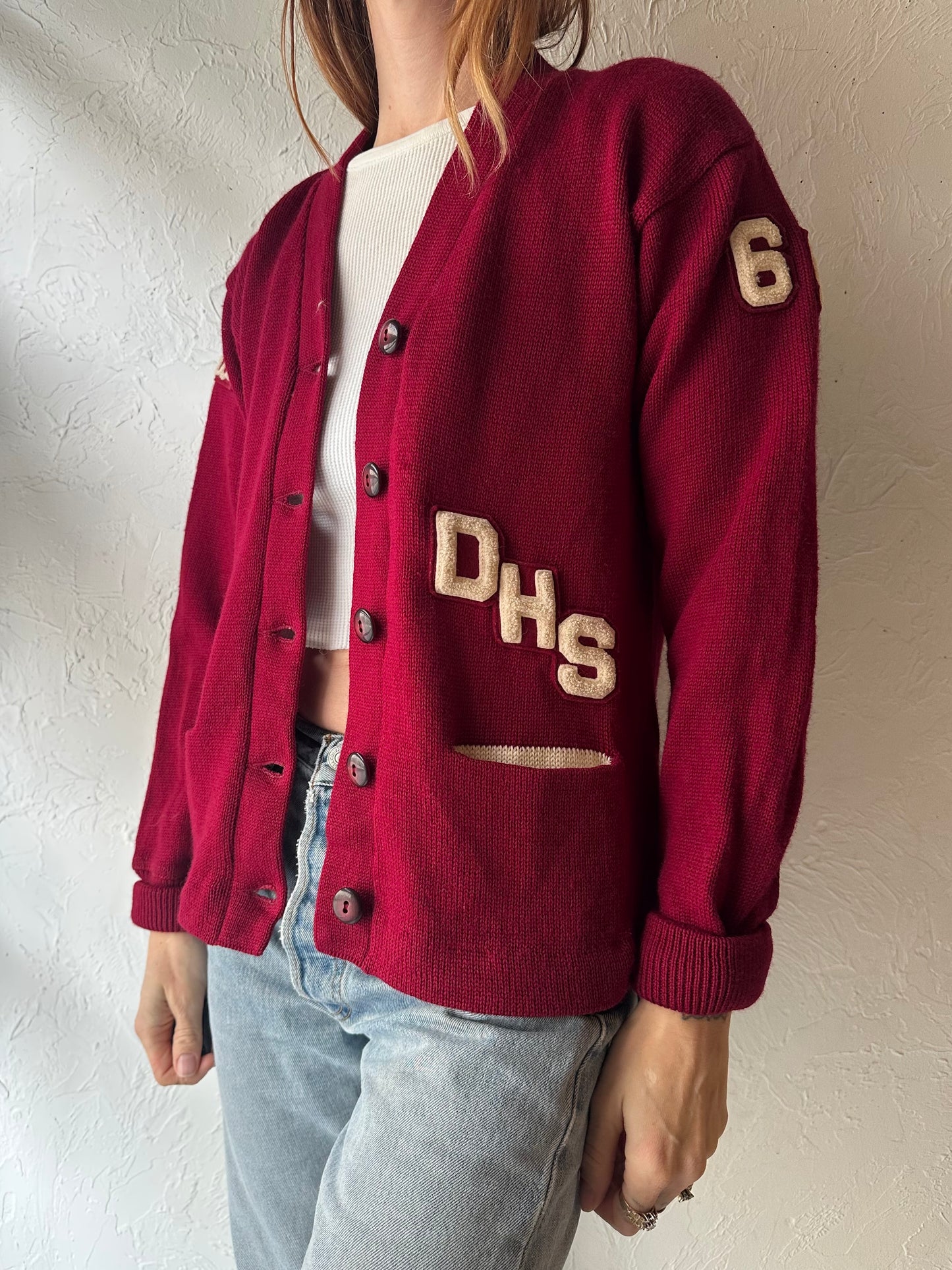 70s Virgin Wool Varsity Cardigan Sweater / Small