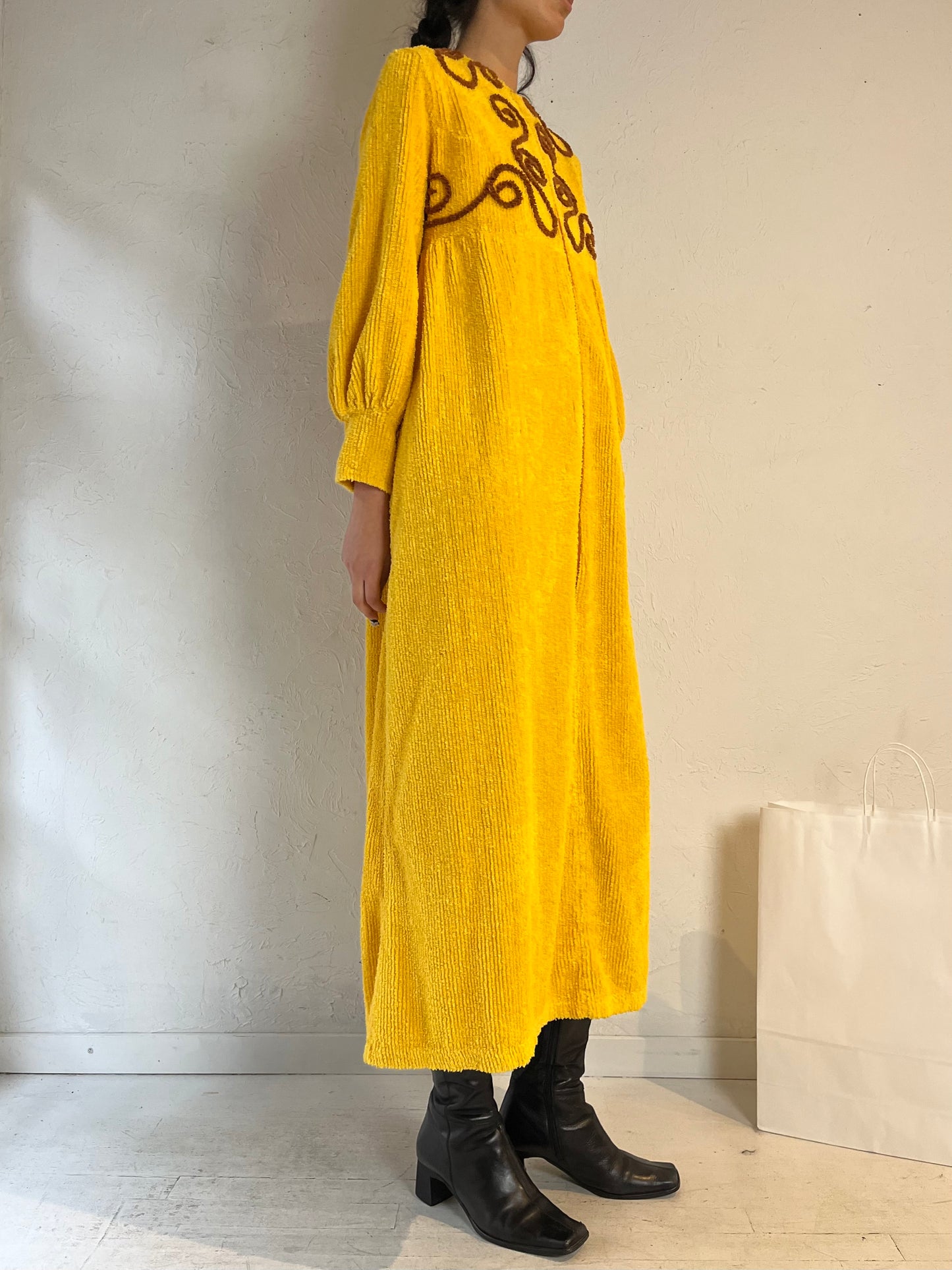 70s ‘Everwear’ Chenille Yellow Dress / Medium