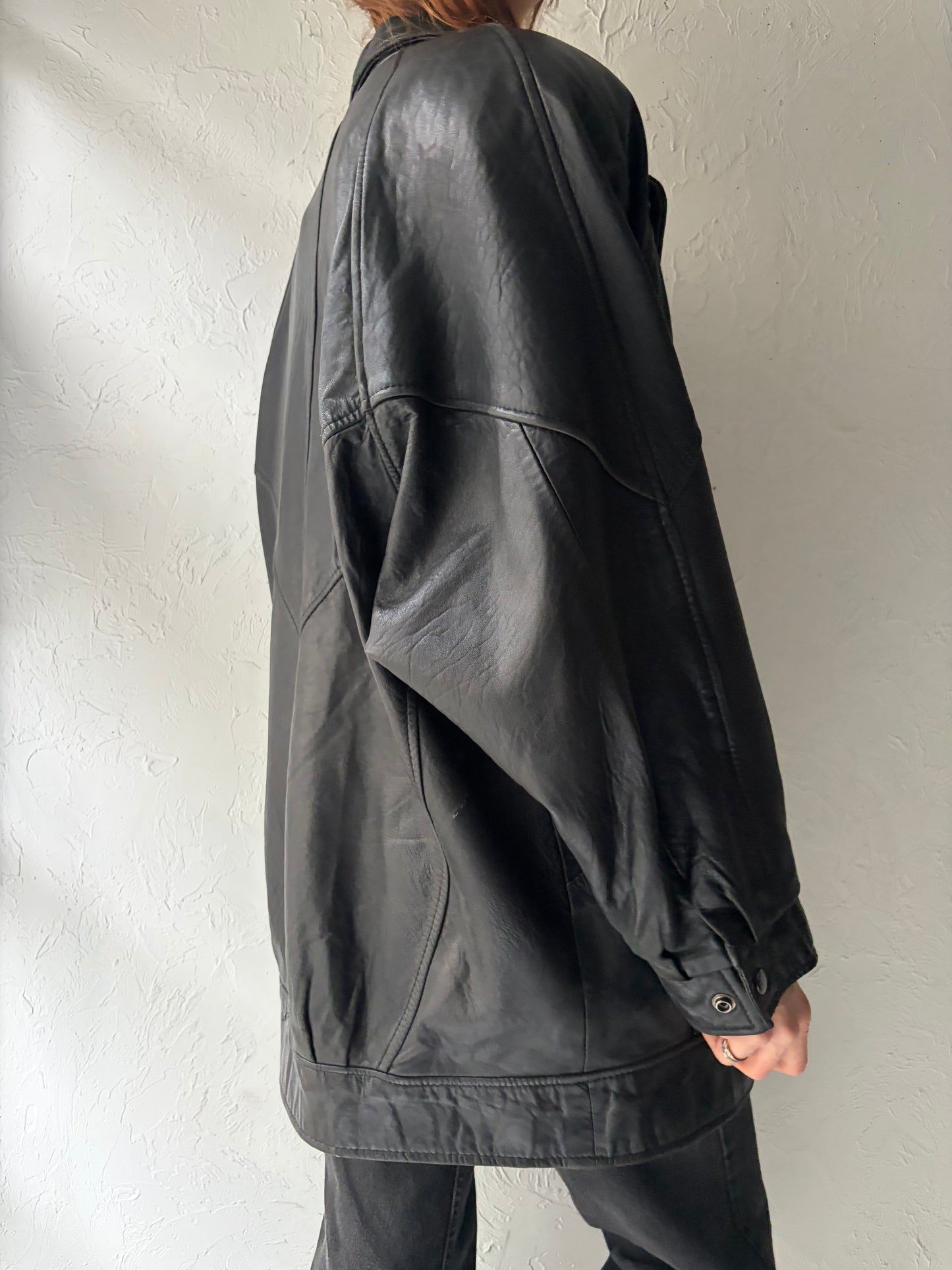90s 'Liz Phillips' Black Leather Jacket / Large