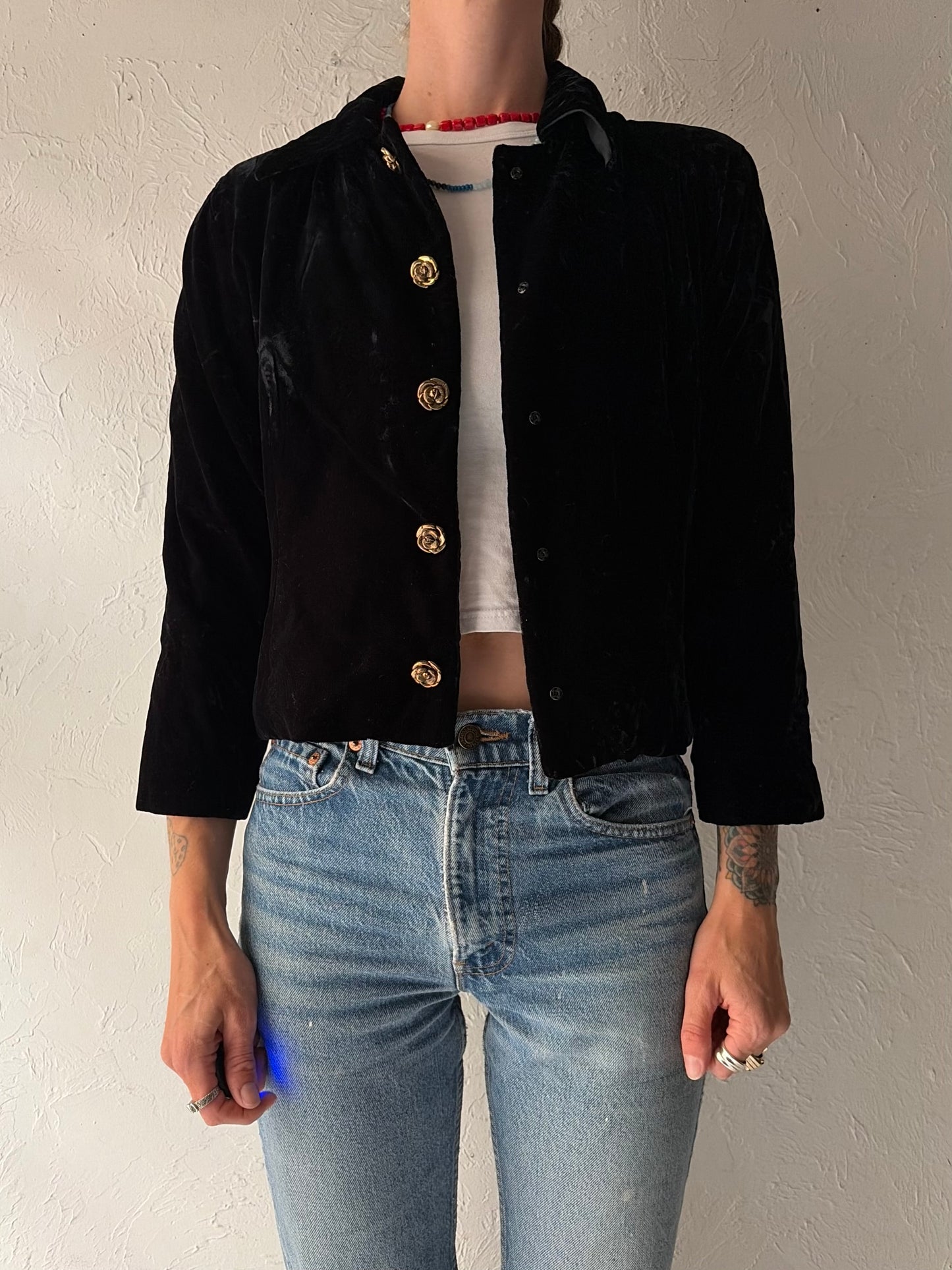 Vintage Black Velvet Evening Jacket / Small