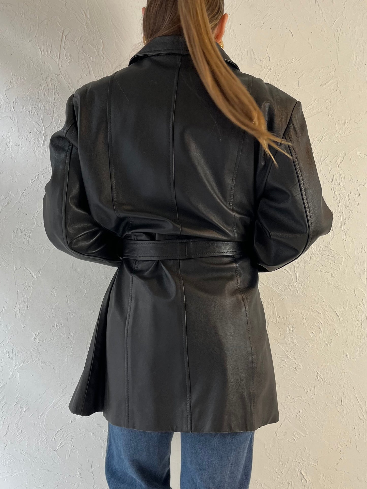 90s Black Leather Jacket / Large