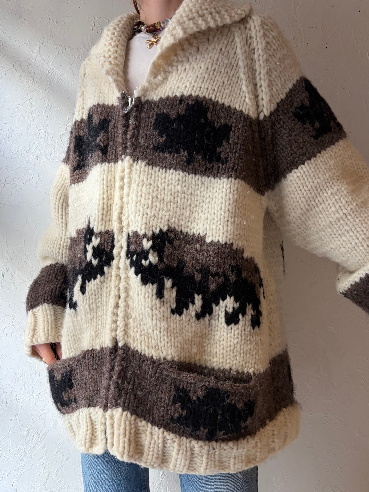 Vintage Hand Knit Wool Bull Sweater / XL