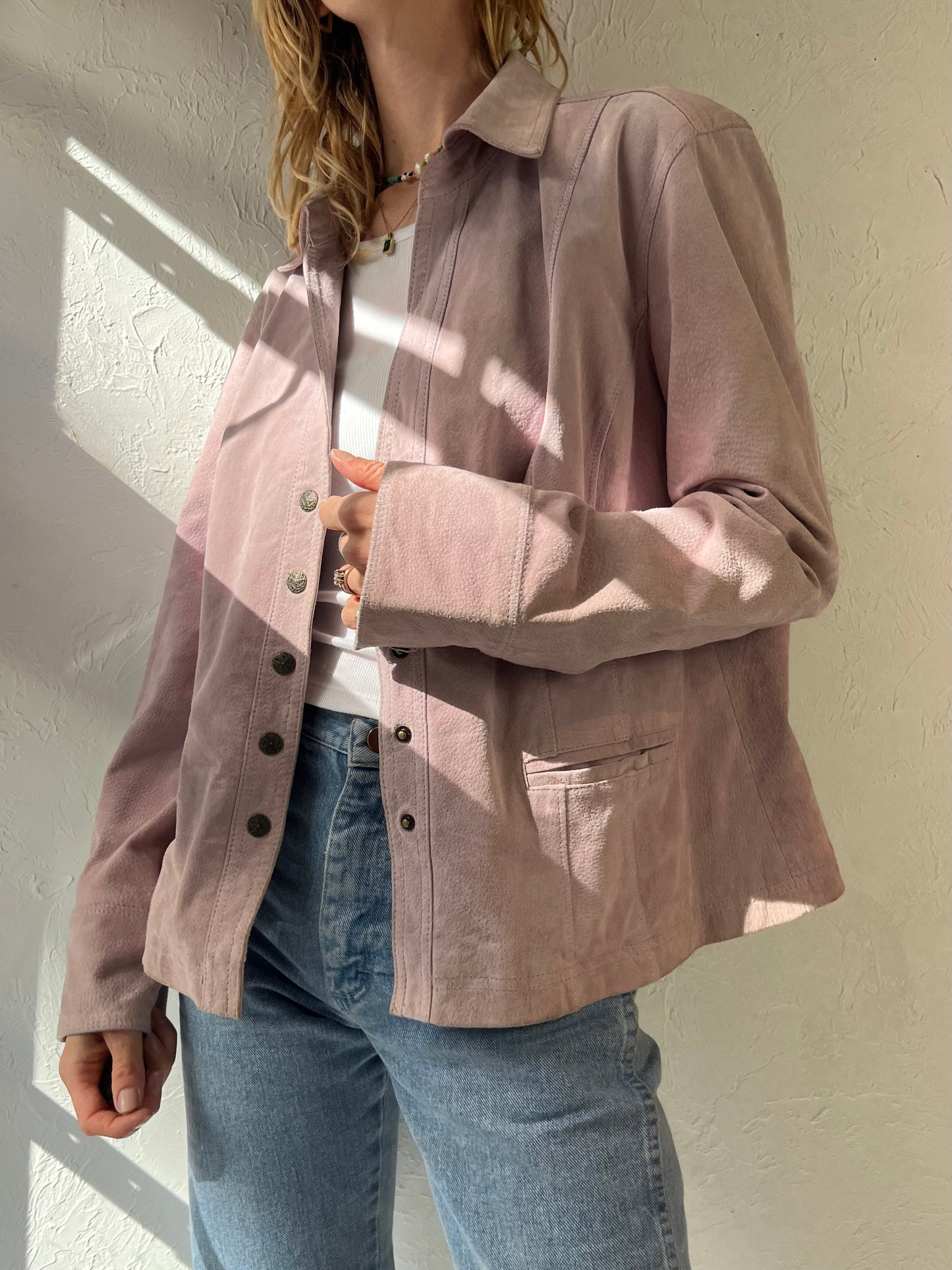 Y2k 'Live a Little' Pink Suede Jacket / Medium