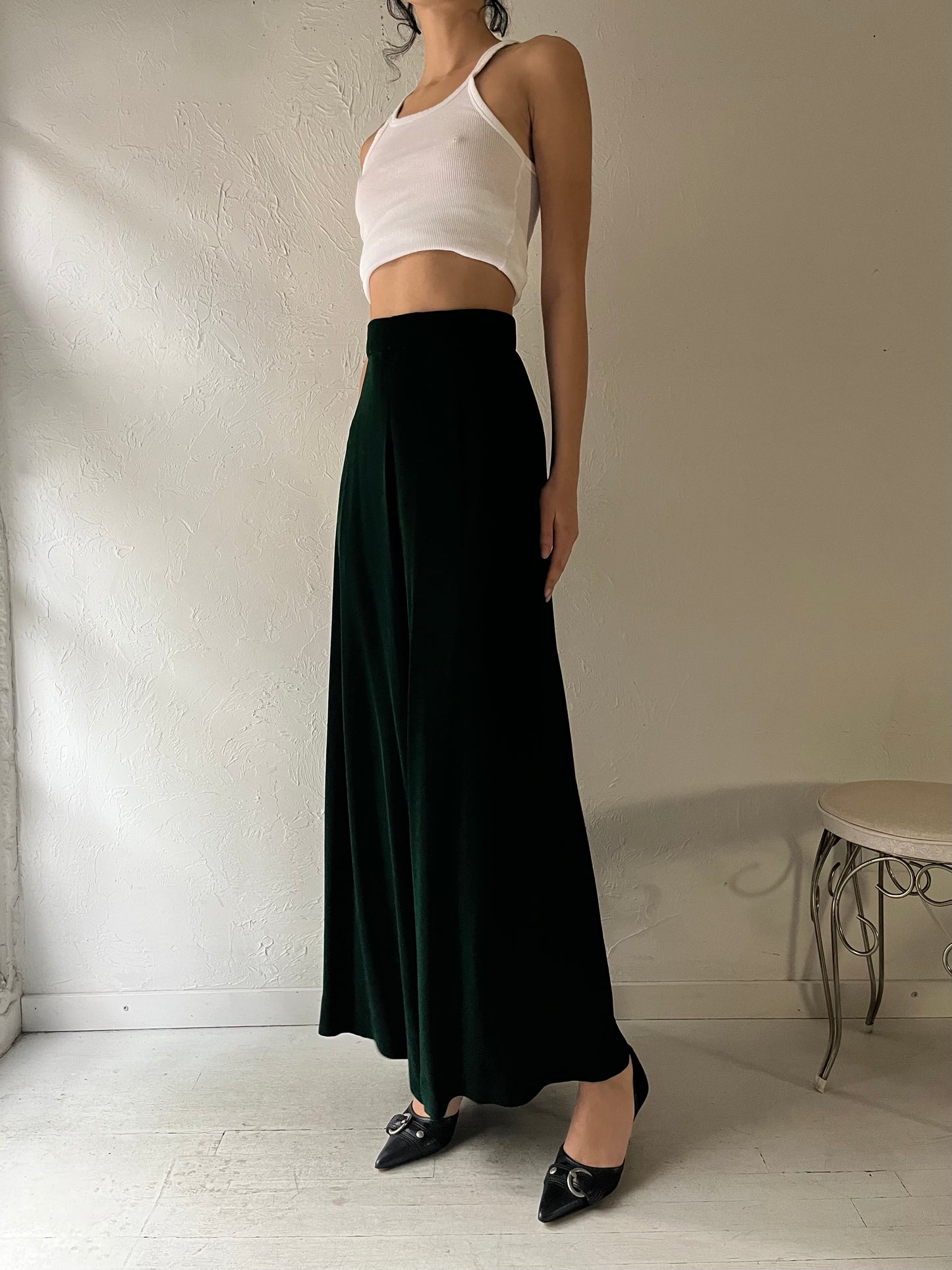 Vintage Dark Green Velvet Maxi Skirt / XS