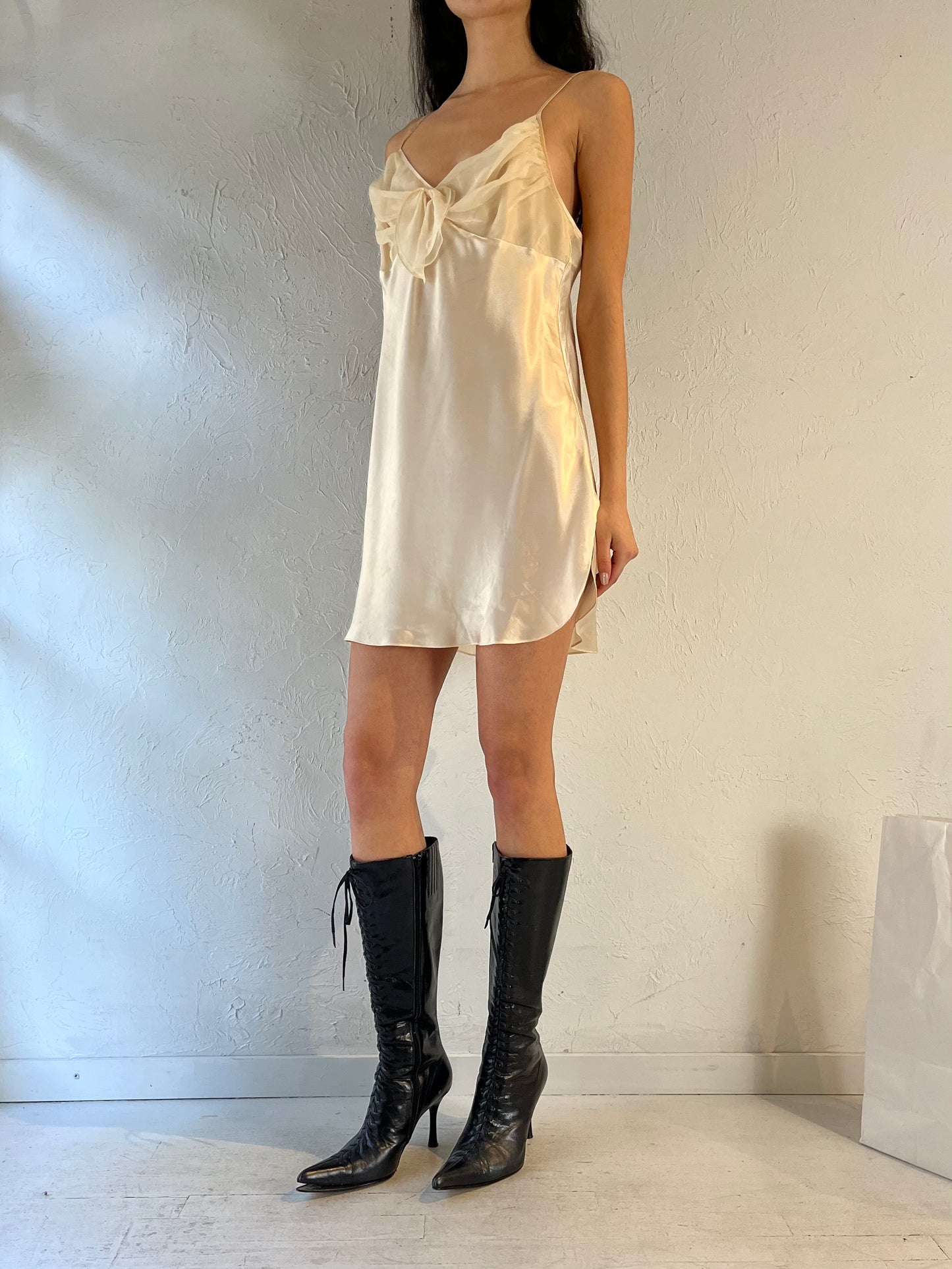 90s 'Victoria Secret' Cream Mini Slip Dress / Large