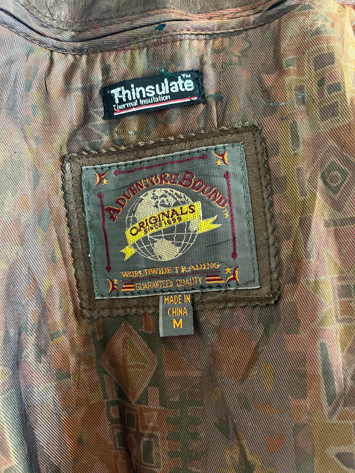 90s 'Adventure Bound' Brown Leather Jacket / Medium