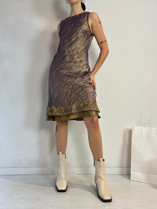 90s 'Angie' Purple Sleeveless Crinkle Dress / Large