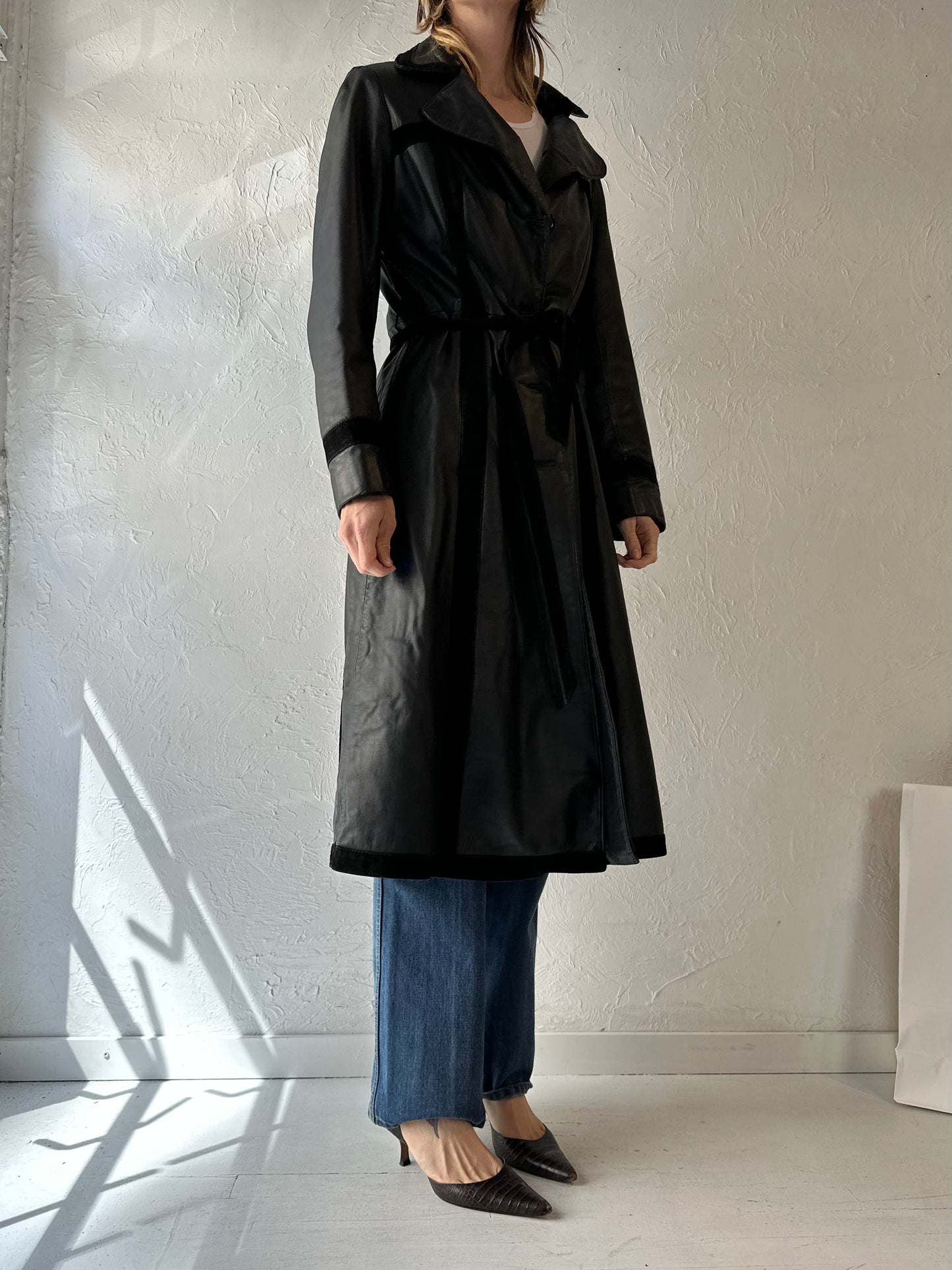 Vintage 'Sears' Black Leather Trench Coat / Small