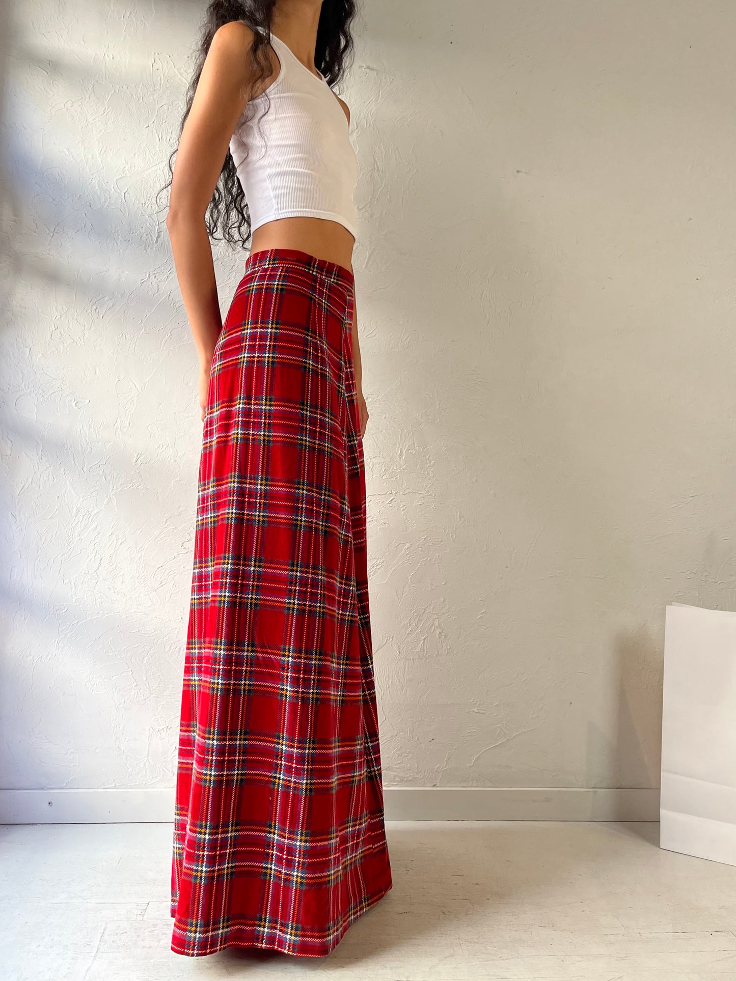 Vintage Handmade Velvet Plaid Maxi Skirt / Small