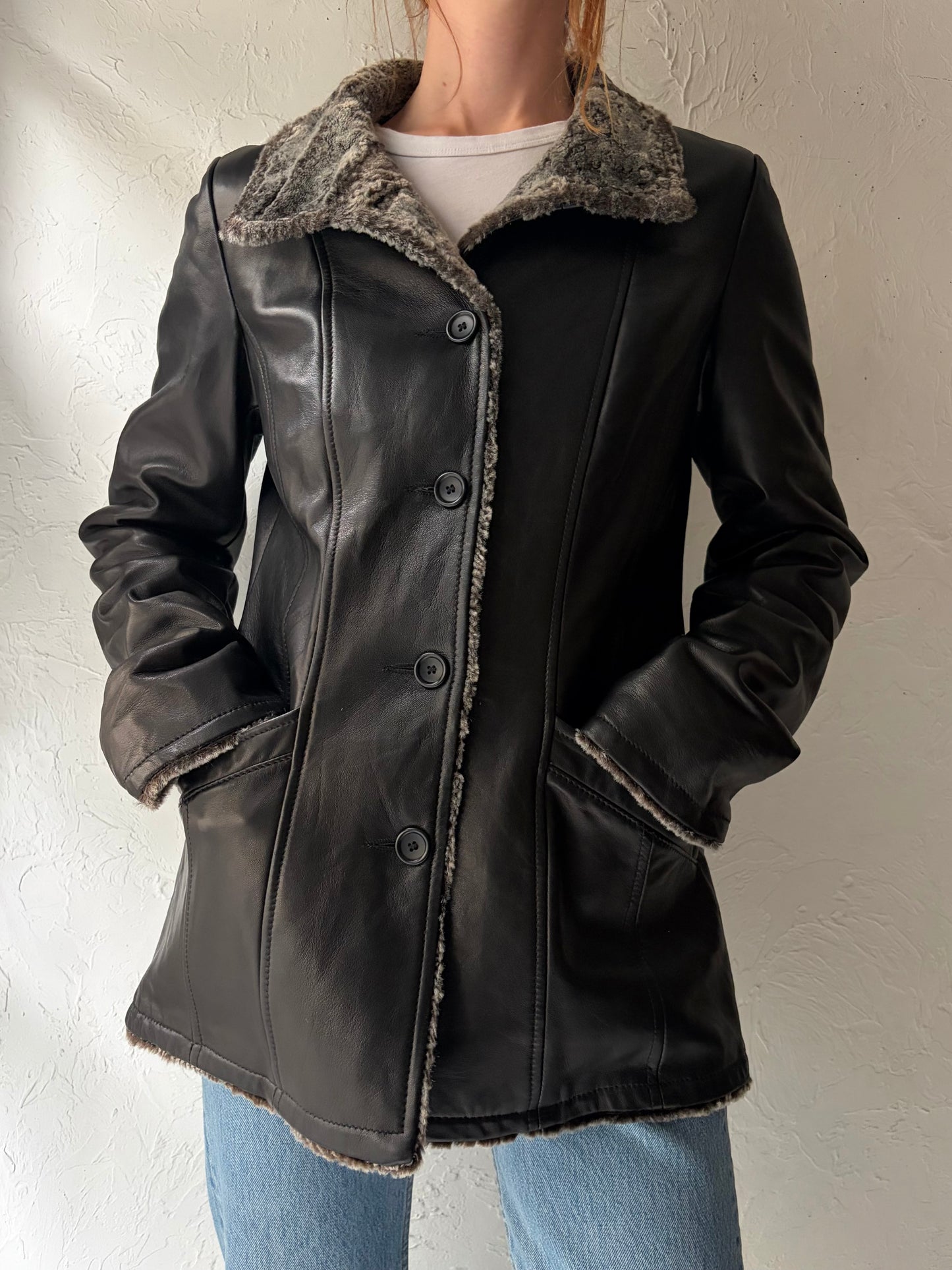 Y2K ‘Danier’ Faux Fur Lined Leather Jacket / Medium