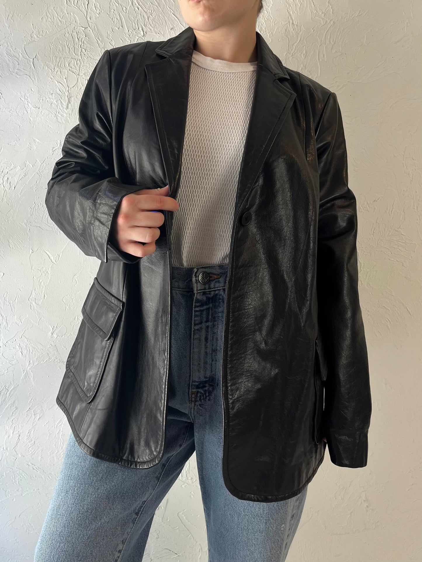 Y2k 'Gap' Black Leather Jacket / Medium