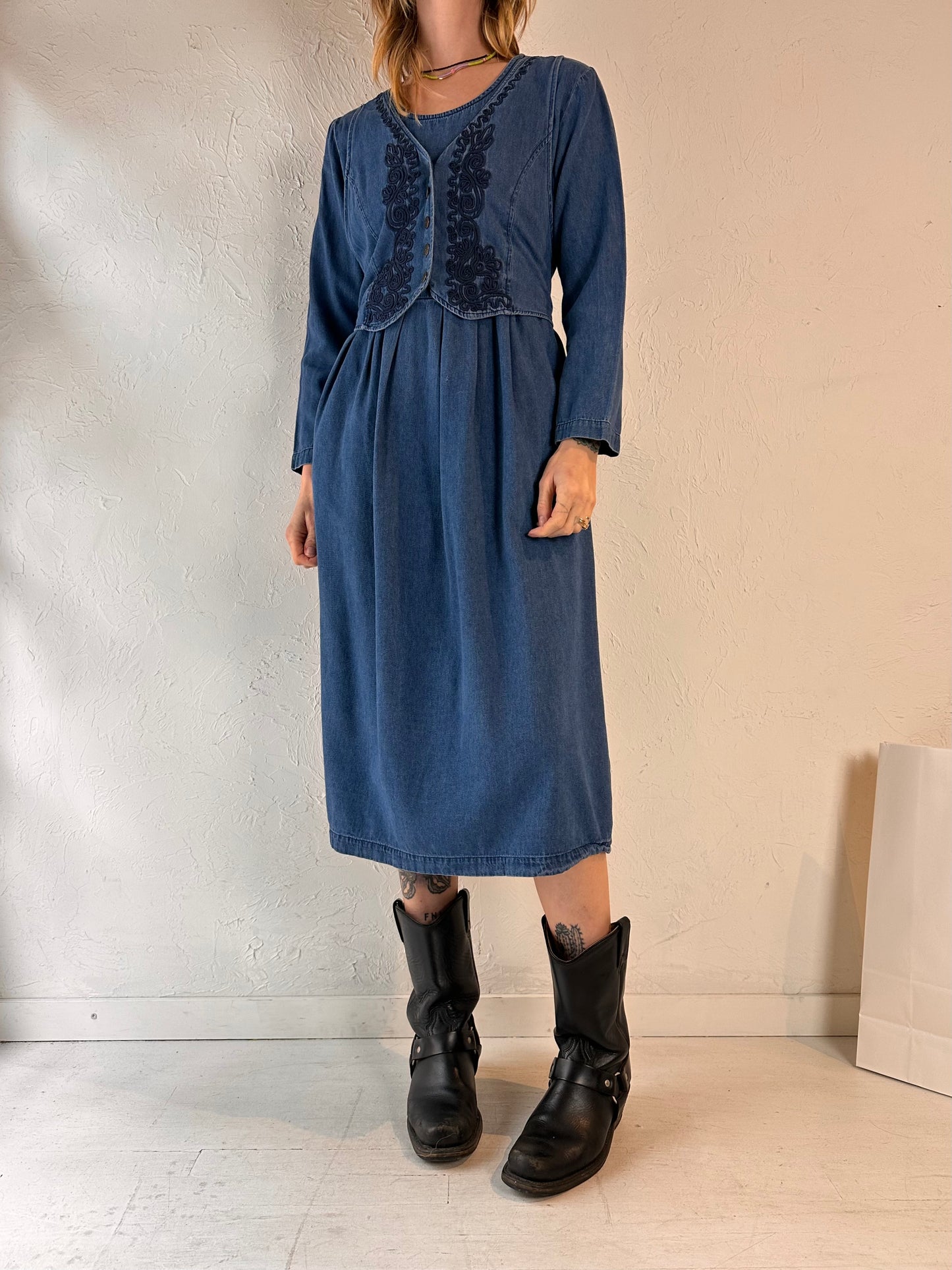 90s 'Carol Anderson' Denim Midi Dress / Small