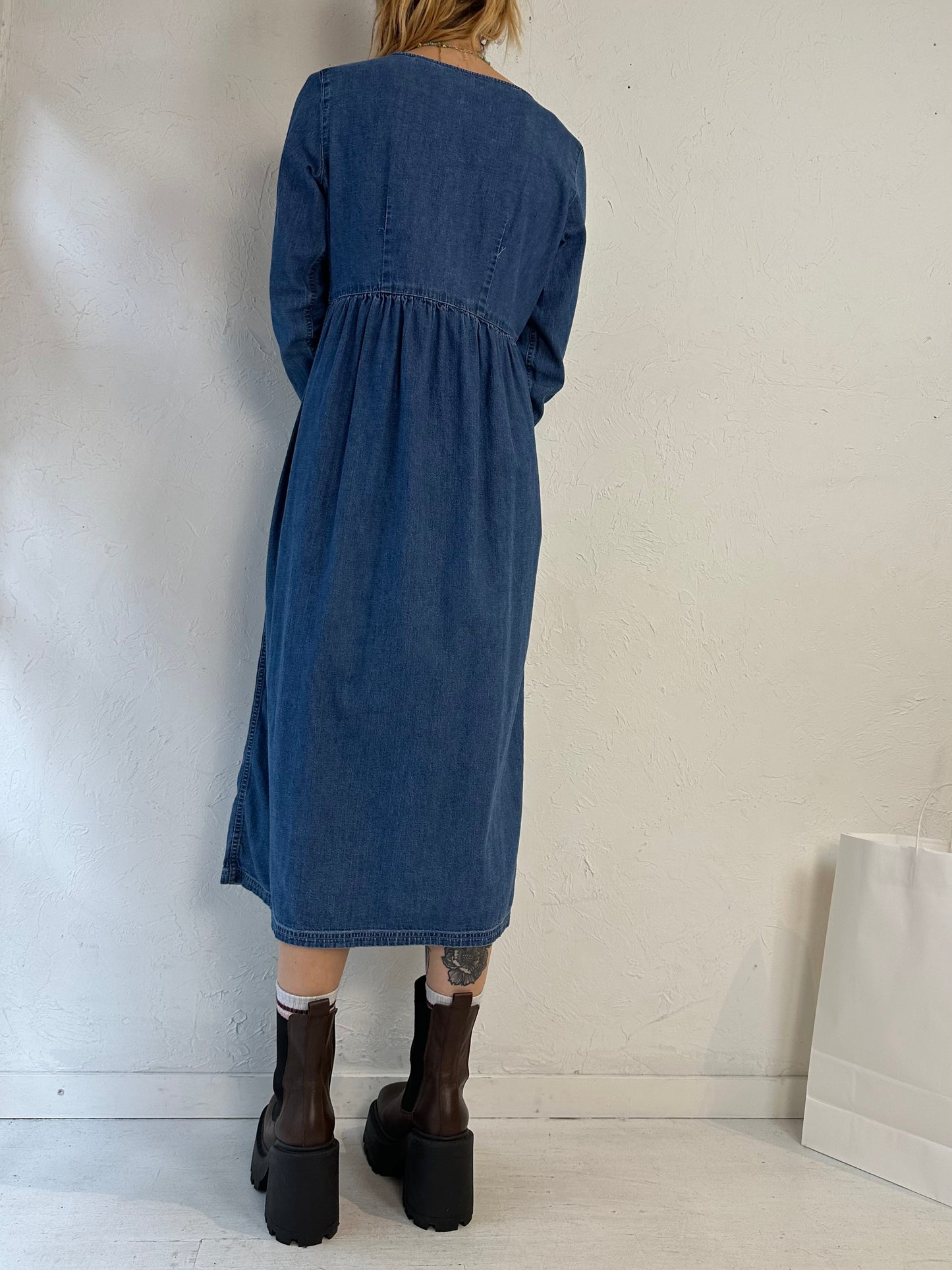 Y2k 'Eddie Bauer' Long Sleeve Button Up Denim Dress / XS