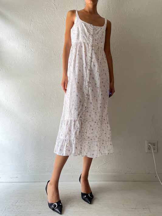 Y2k 'The 1 for U' White Floral Cotton Dress / XL