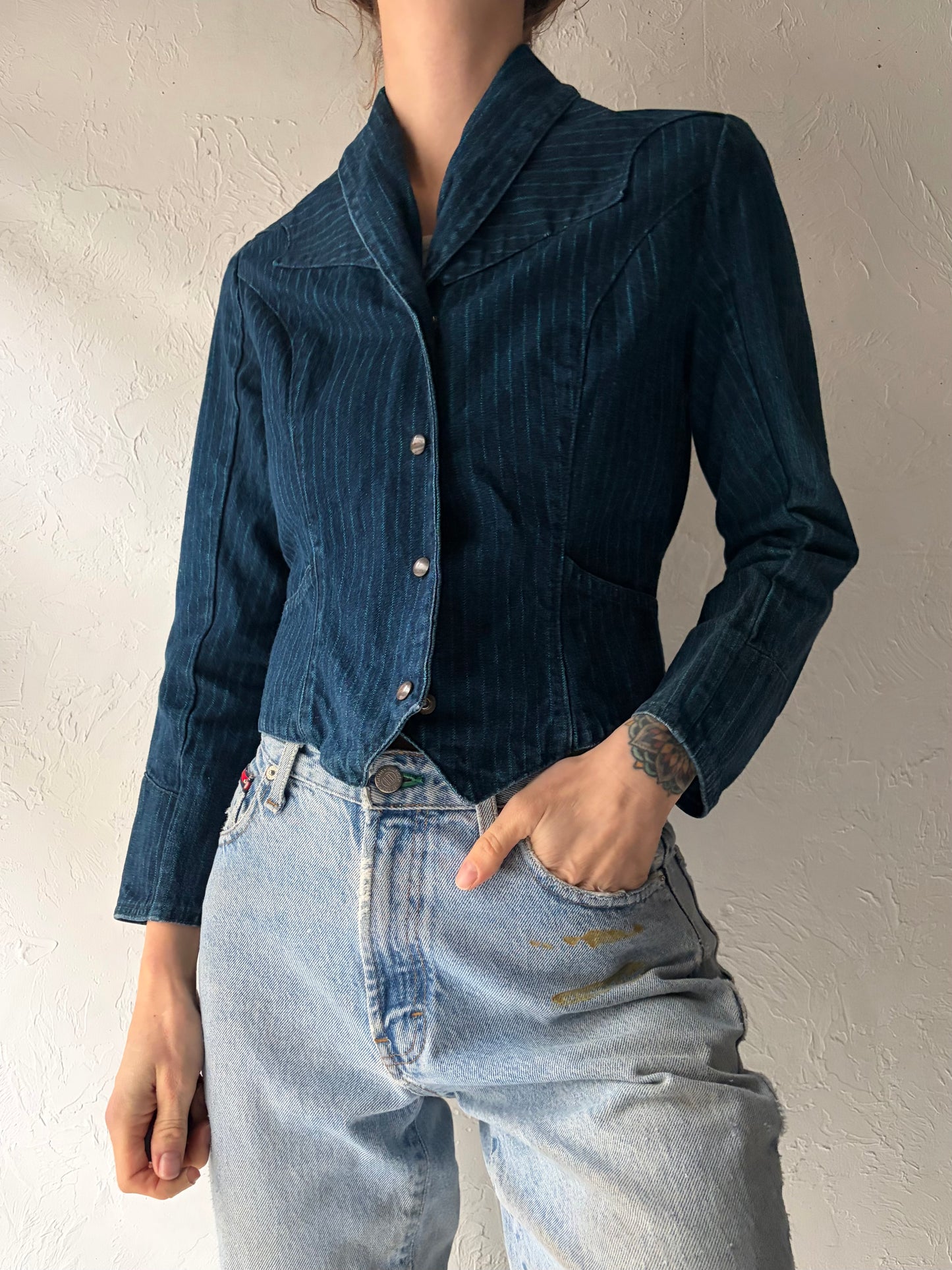 Vintage 'Fancy Ass' Pinstripe Denim Jacket / XS