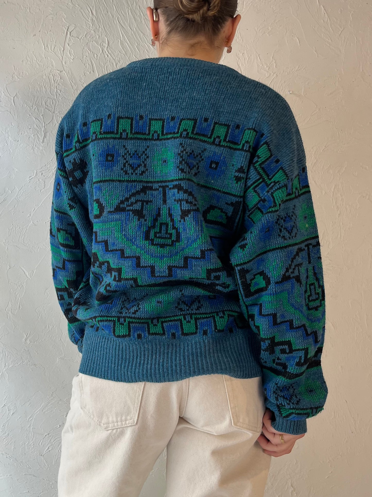 90s Blue Acrylic Wool Pullover Sweater / Medium